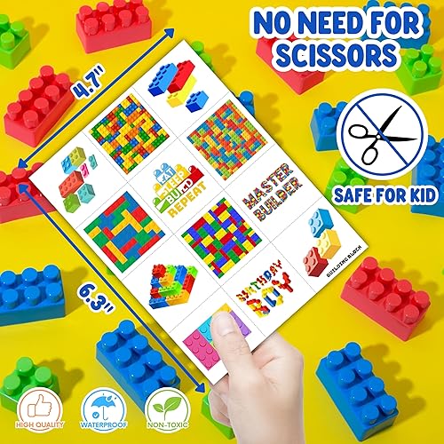 Miniatura 5 de 96 tatuajes temporales precortados de bloques de construcción, bonitos recuerdos de fiesta para niños, niños y niñas, suministros para fiestas de