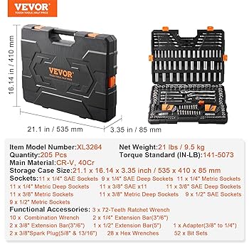 ⭐️ M A I @ SHOP ⭐️ Amazon.com: VEVOR Mechanics Tool Set and Socket Set, 1/4