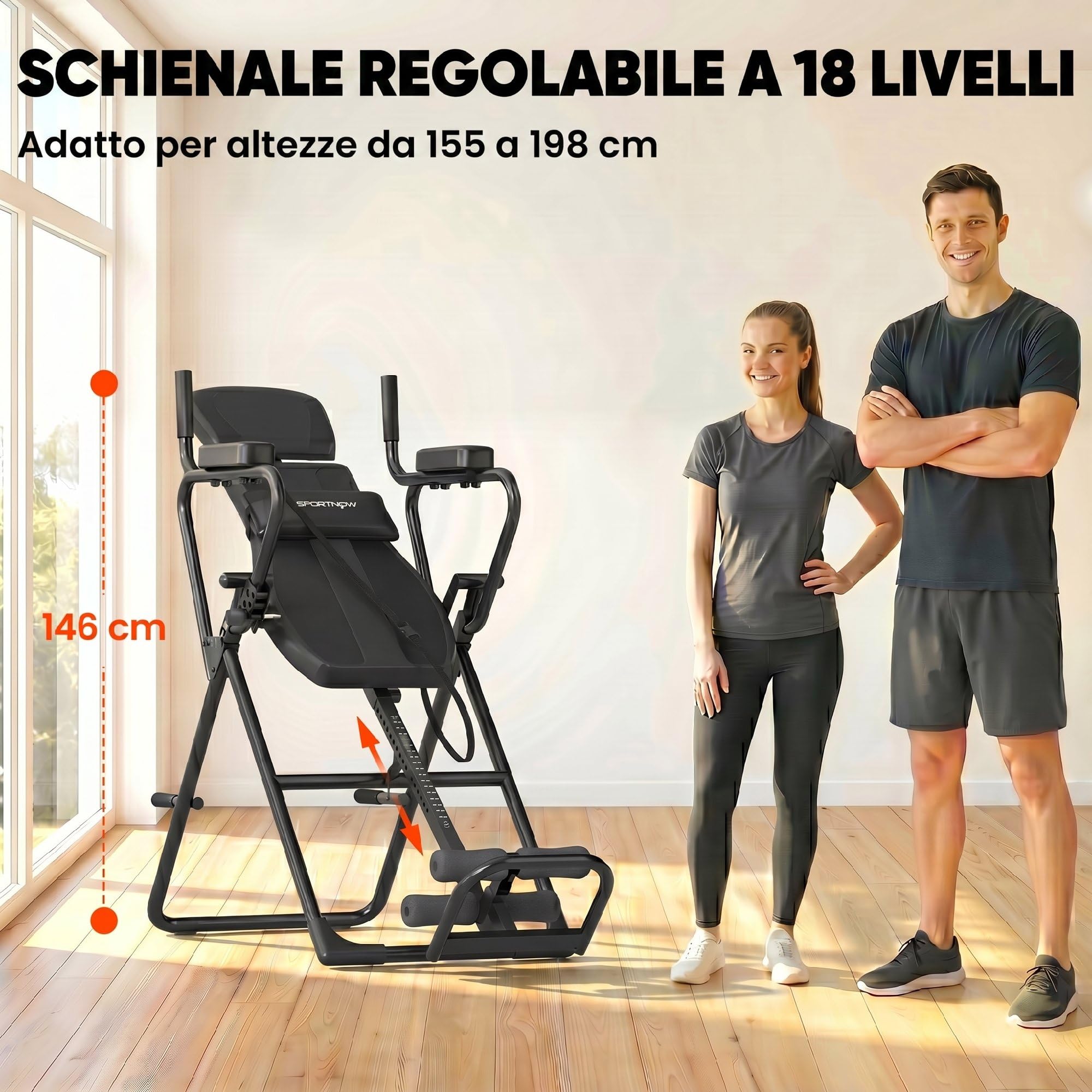SPORTNOW 3 in 1 Panca ad Inversione Pieghevole Regolabile, Tavola di Inversione Gravitazionale con Barra per Flessioni e Trazioni, Poggiatesta, Cintura di Sicurezza, Sollievo dal Dolore alla Schiena