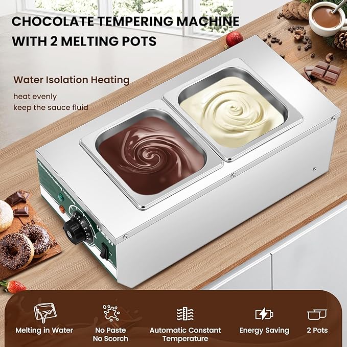 Máquina de templado de chocolate Huanyu 86~230°F 2 ollas 6.6 libras acero inoxidable miniatura 4