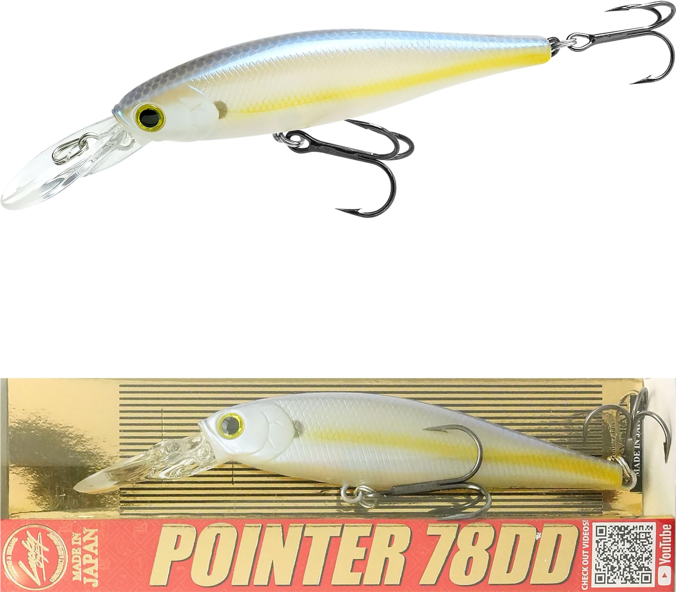 Pointer 78DD Freshwater Fishing Lure and Gear for Bass & Trout, 3 inch Deep Diving Suspending Jerkbait Fishing Line, Pressure-Ready Fish Bait, Premium Gear for Tackle Box,