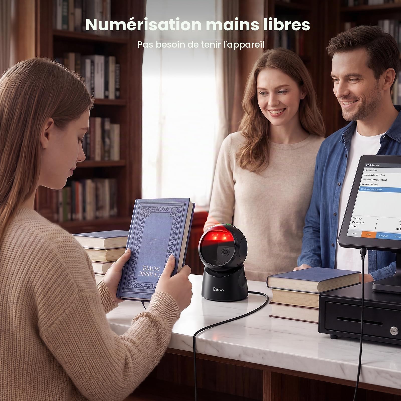 Eyoyo Lecteur Codes Barres 1D 2D, USB Câblé Plateforme Barcode Scanner | Écran de numérisation, Plug and Play, Balayage Automatique, pour Supermarchés, entrepôts et librairies