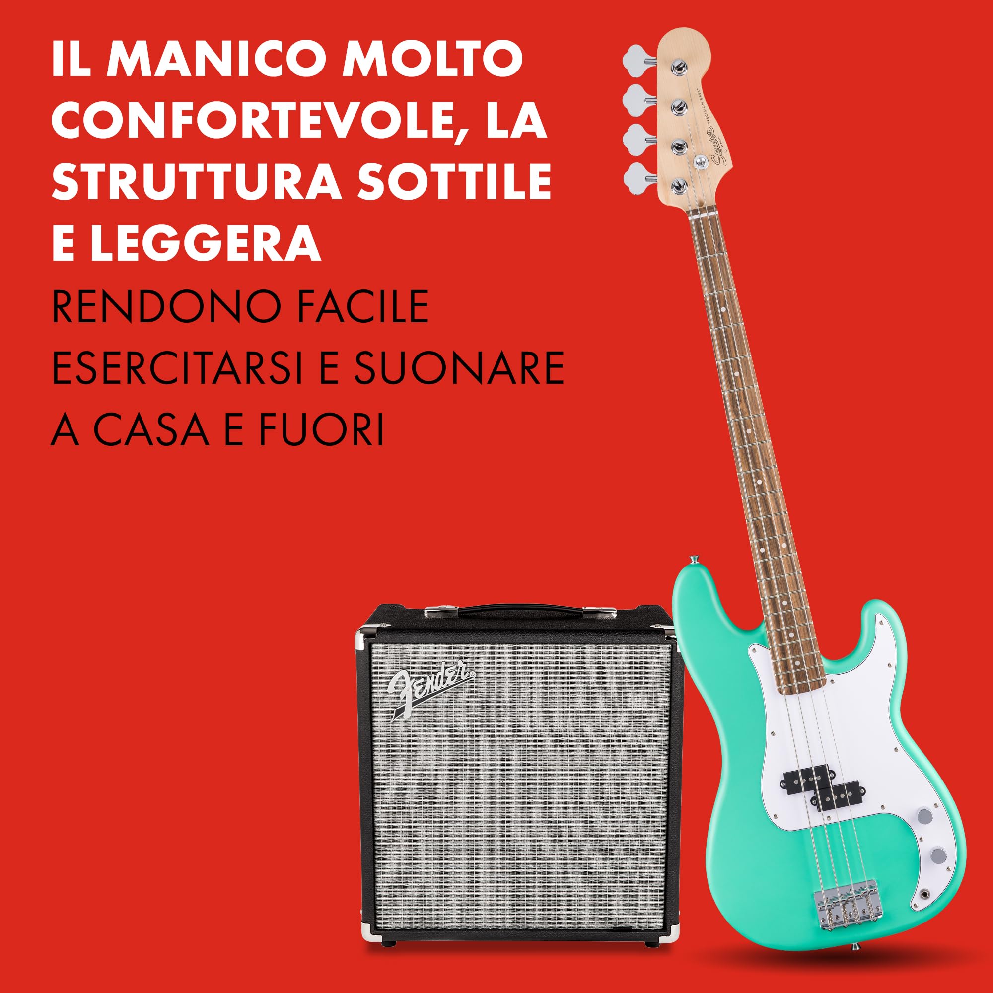 Squier by Fender Debut Collection Precision Bass, Laurel Fingerboard, White Pickguard, Seafoam Green