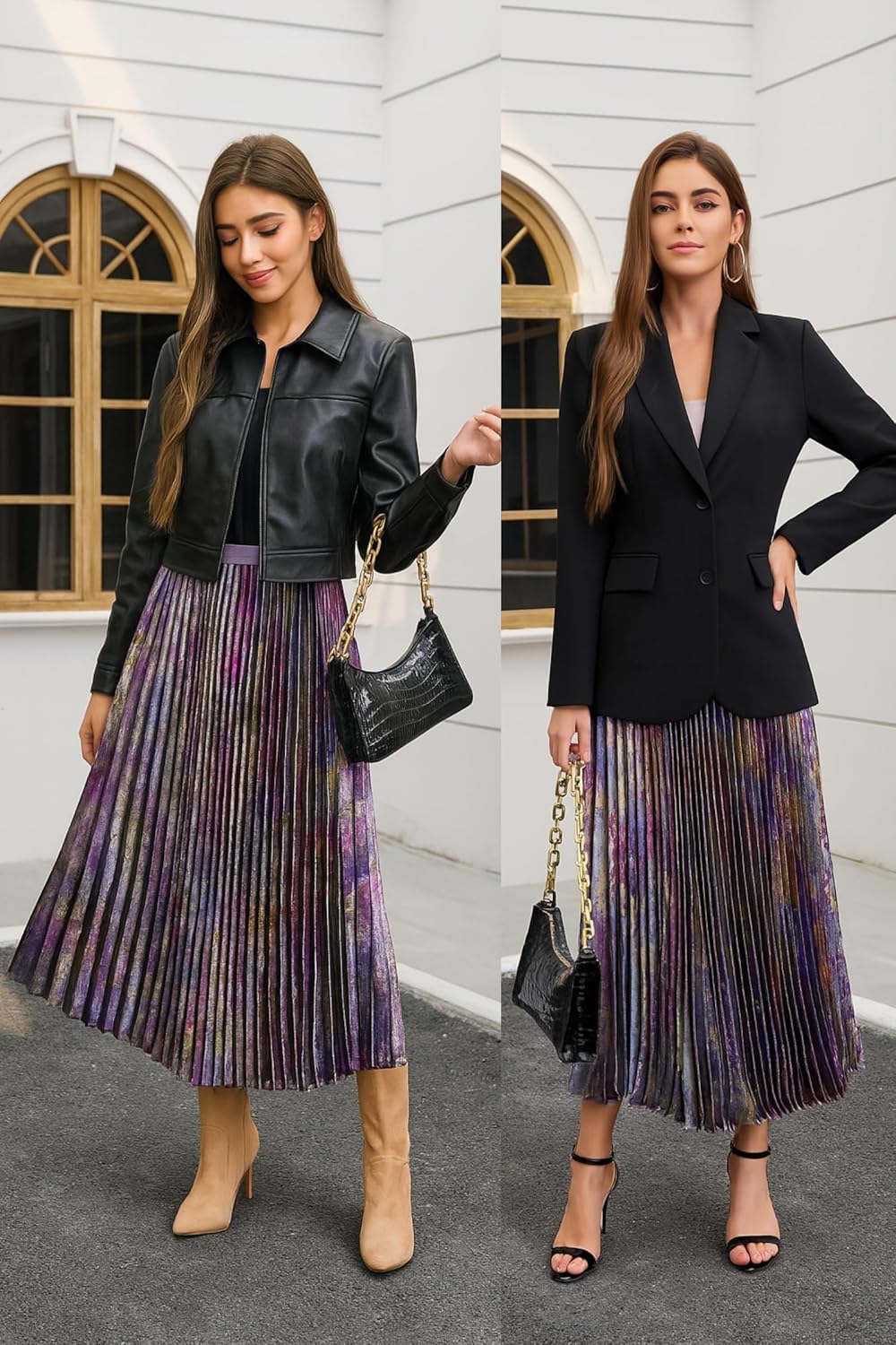 Women's Metallic Pleated Midi Skirt – High Elastic Waist, Shiny Finish, A-Line Swing Long Skirt - Image 6