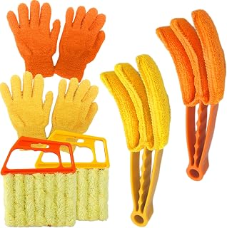Venetian Blind Cleaner Duster Tools: HOMURY 6 Pcs Washable Blind Cleaner Venetian Blind Cleaner Duster Tools, Window Blind Cleaner Duster Brush with Gloves for Air Conditioner Window (Orange, Yellow)