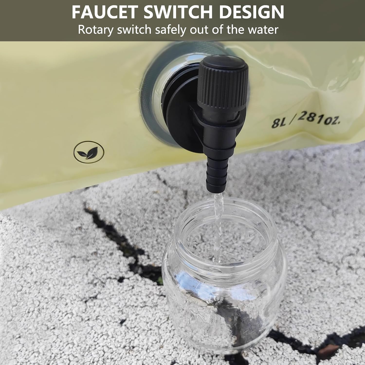 Collapsible 8L Water Storage Bag, BPA-Free Portable Folding Water Jug with Adjustable Faucet, Leakproof Emergency Water Bag for Camping, Hiking, Riding, Outdoor Sport (Beige & Green, 4)