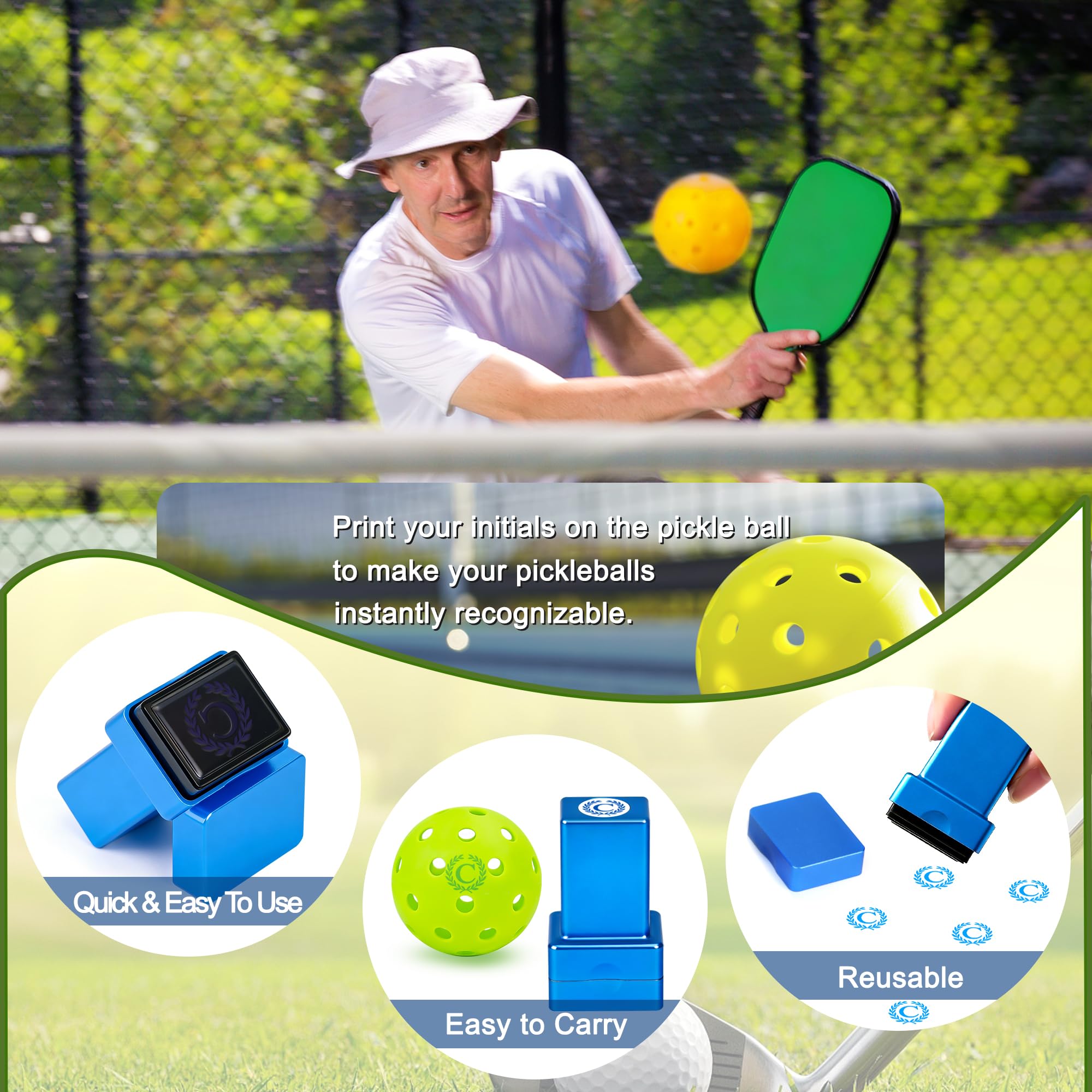 LACGO Spersonalizowany znaczek Pickleball, samotuszujący się marker Pickleball do identyfikacji kul, marynat, akcesoria do marynat, akcesoria dla mężczyzn i kobiet, entuzjastów pickleballa (litera C)