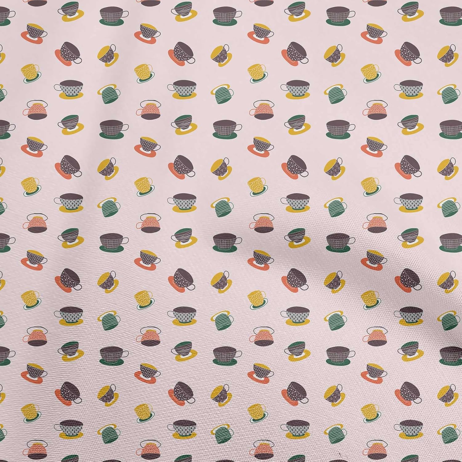 oneOone Polyester Spandex Light Pink Fabric Utensils Tea Cups Quilting Supplies Print Sewing Fabric by The Yard 56 Inch Wide