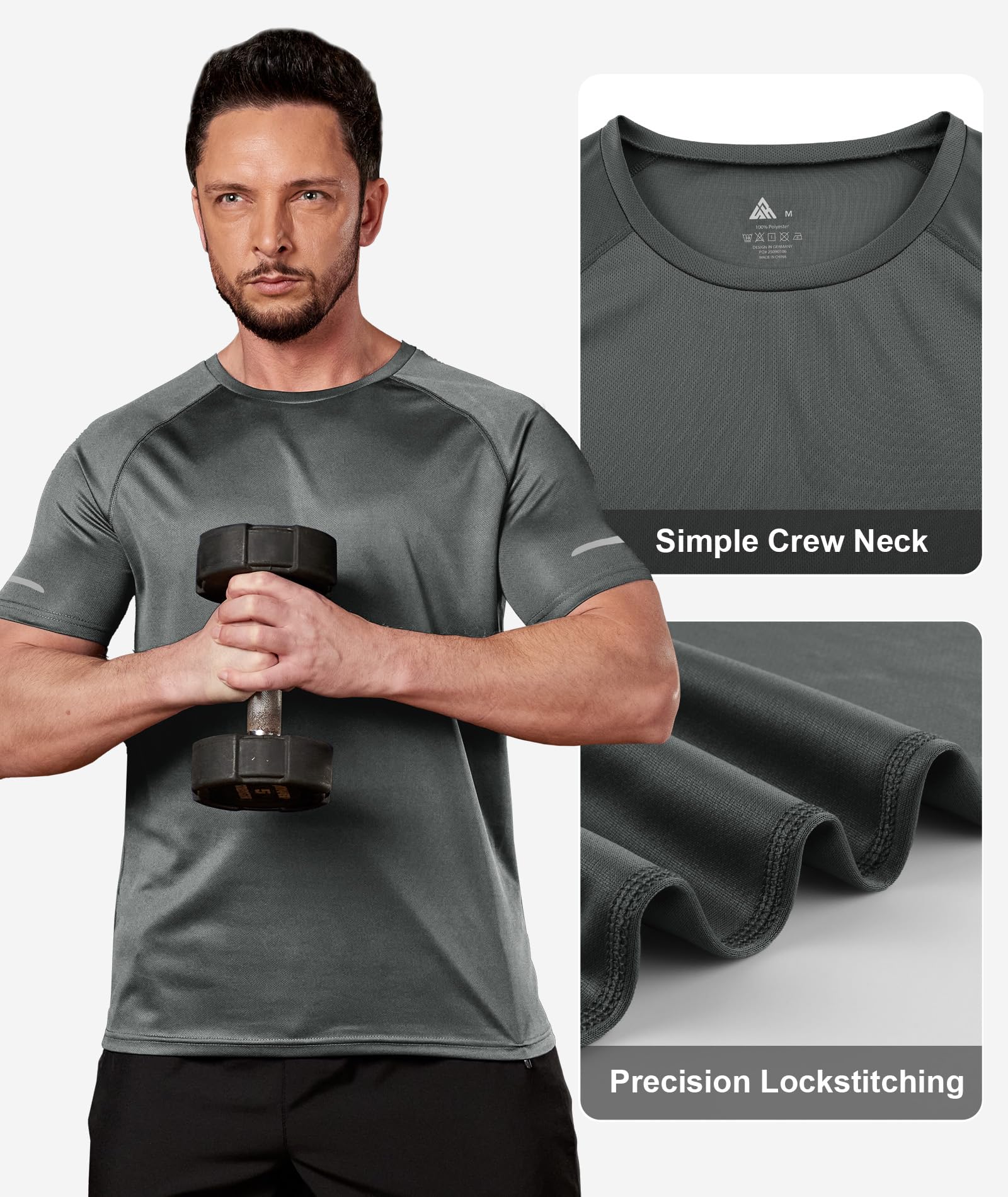 ZITY 3 Pezzi T-Shirt Uomo Sportive Magliette Manica Corta Traspirante Estate T Shirt Asciugatura Rapida Tshirt Funzionale Trekking Fitness Maglietta - 5