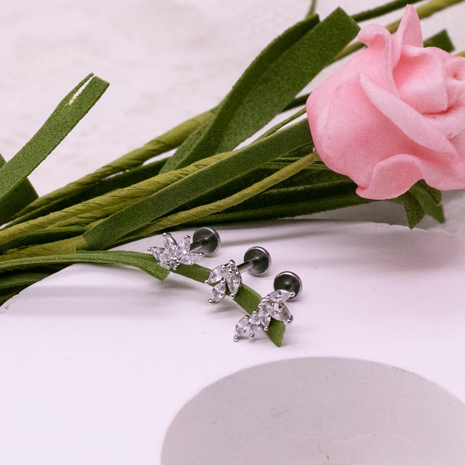 16G 316L Pushin Lip Rings Heart Nose Stud Rings Leaf Nose Rings Top Push in Threadless Surgical Steel Flat Back Lobe Helix, Tragus, Conch Cartilage Earring Piercing Jewelry - Image 3