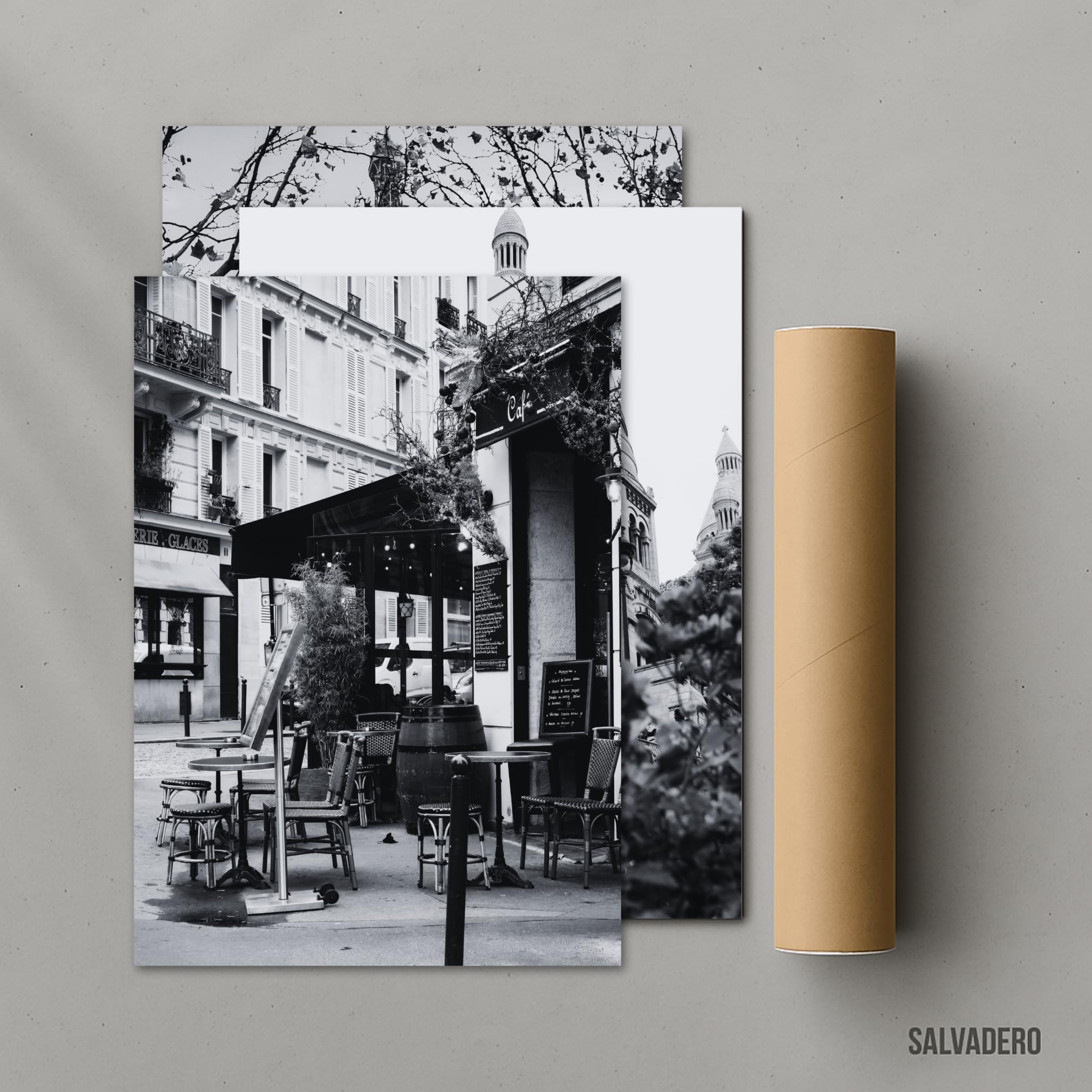 SALVADERO Lot de 3 Affiches Paris – Café – Poster Photos Noir et Blanc – Décoration Chambre Salon Bureau (Paris Café, 70L x 50l cm)