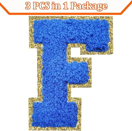 Miniatura 87 de Parches de letras termo-adhesivas de felpilla para chaquetas, parches de letras universitarias con brillantina para planchar en la letra azul A