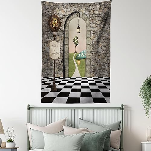 Miniatura 5 de Ambesonne Tapiz de Alicia en el País de las Maravillas en blanco y negro, decoración de tela para colgar en la pared para dormitorio, sala de estar,