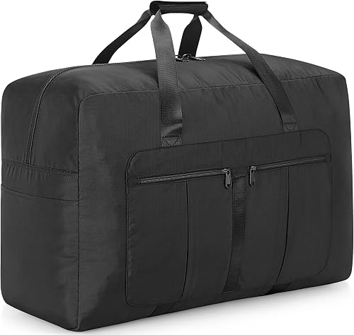 Foldable Travel Duffle Bag, Large Waterproof Holdall Bag, Black