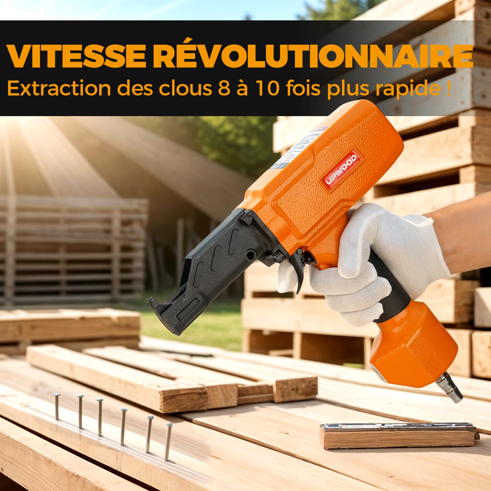 Extracteur de clous pneumatique professionnel Outil pneumatique pour enlever les clous pour bois de palette, clôture en bois