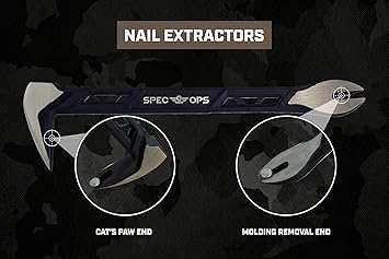 Spec Ops Tools Nail Puller Cats Paw Pry Bar for Prying, Demolition & Nail Pulling, High-Carbon Steel, 10 Inch
