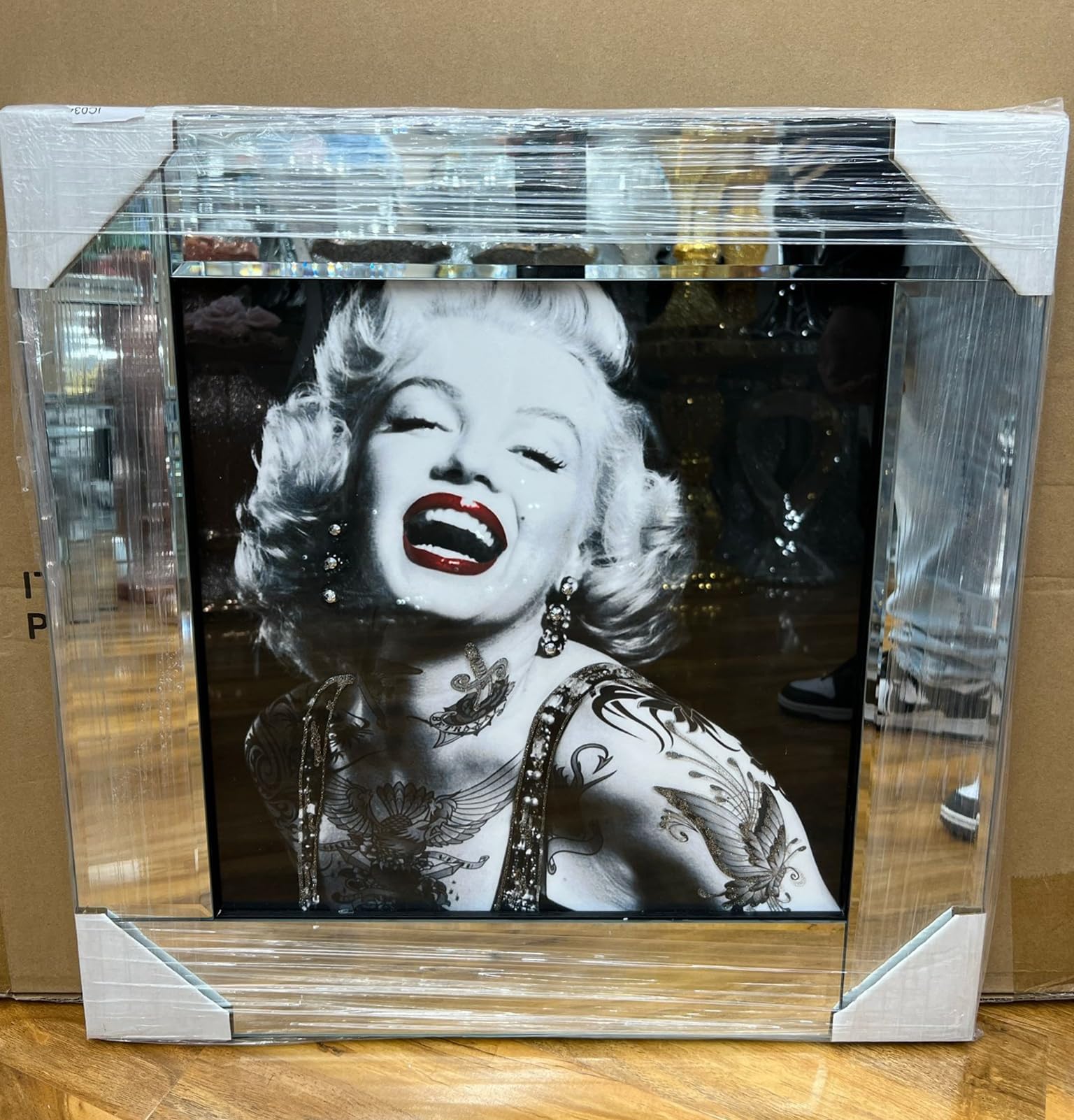 Biznest Silver Tattooed Marilyn Monroe Picture Liquid 3D Wall Decor Glitter Wall Art Mirrored Frame Home Decoration Bedroom Living Room 55X55cm B-Ic034