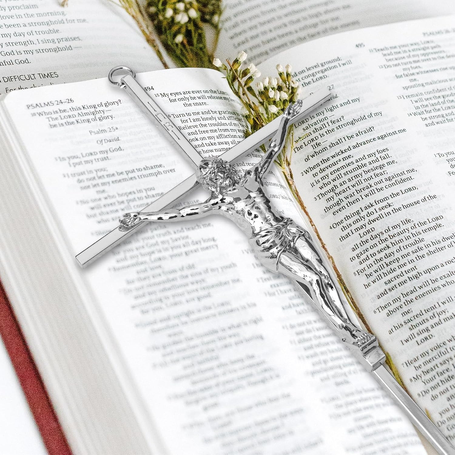 KUXBET Crucifix Wall Cross, Metal Wall Hanging Cross,10inch Silver Jesus Crucifix Home Décor, Gift for Family image 5