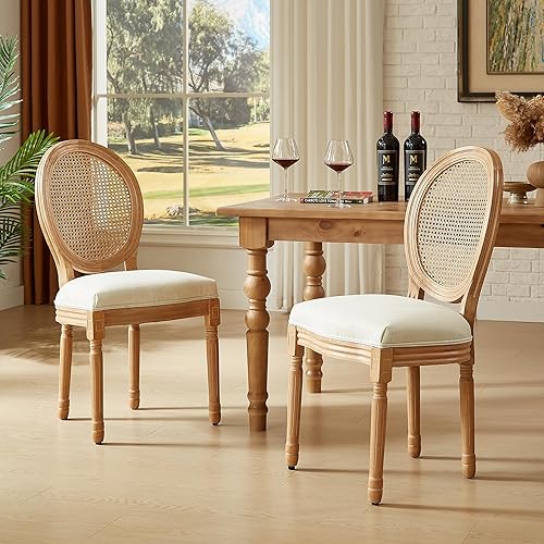 Miniatura 2 de Kiztir Juego de 2 sillas de comedor de ratán, sillas de comedor francesas de mediados de siglo, sillas de comedor de granja con respaldo alto para