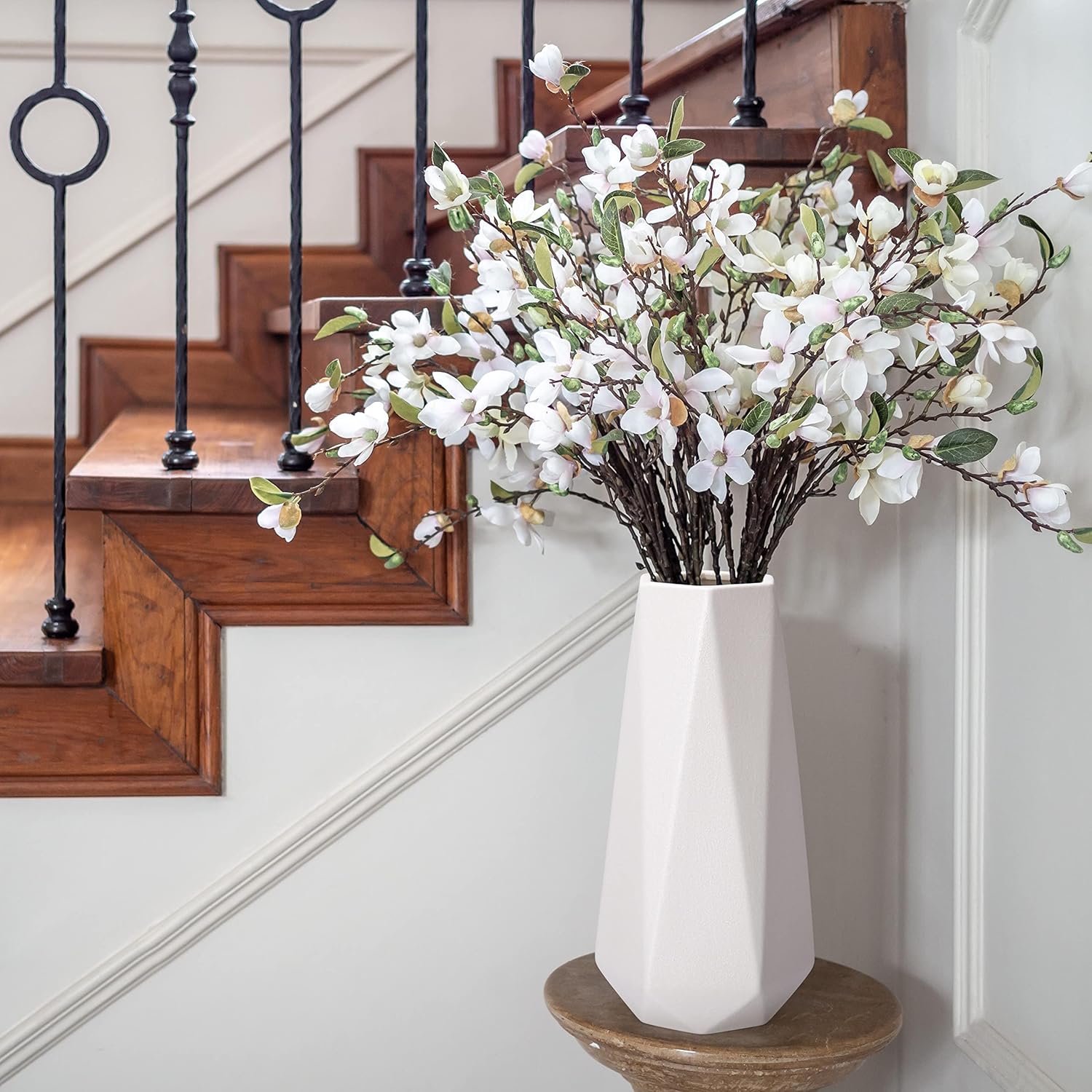 D'vine Dev 11 Inch Snow White Ceramic Vase, Geometric Handmade Craft Flower Vase with Design Box Packaged, VS-GM-SW-11