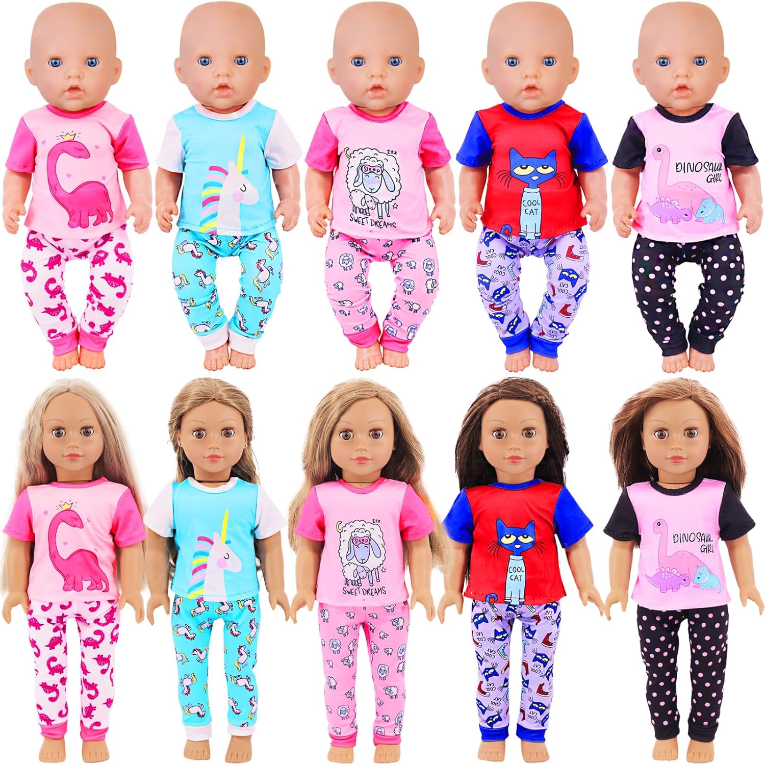 UNICORN ELEMENT 5 Set Baby Doll Clothes for 14-18 Inch Dolls，14-16 Inch Doll Accessories with Short Sleeves for New Born Baby Dolls（No Doll）