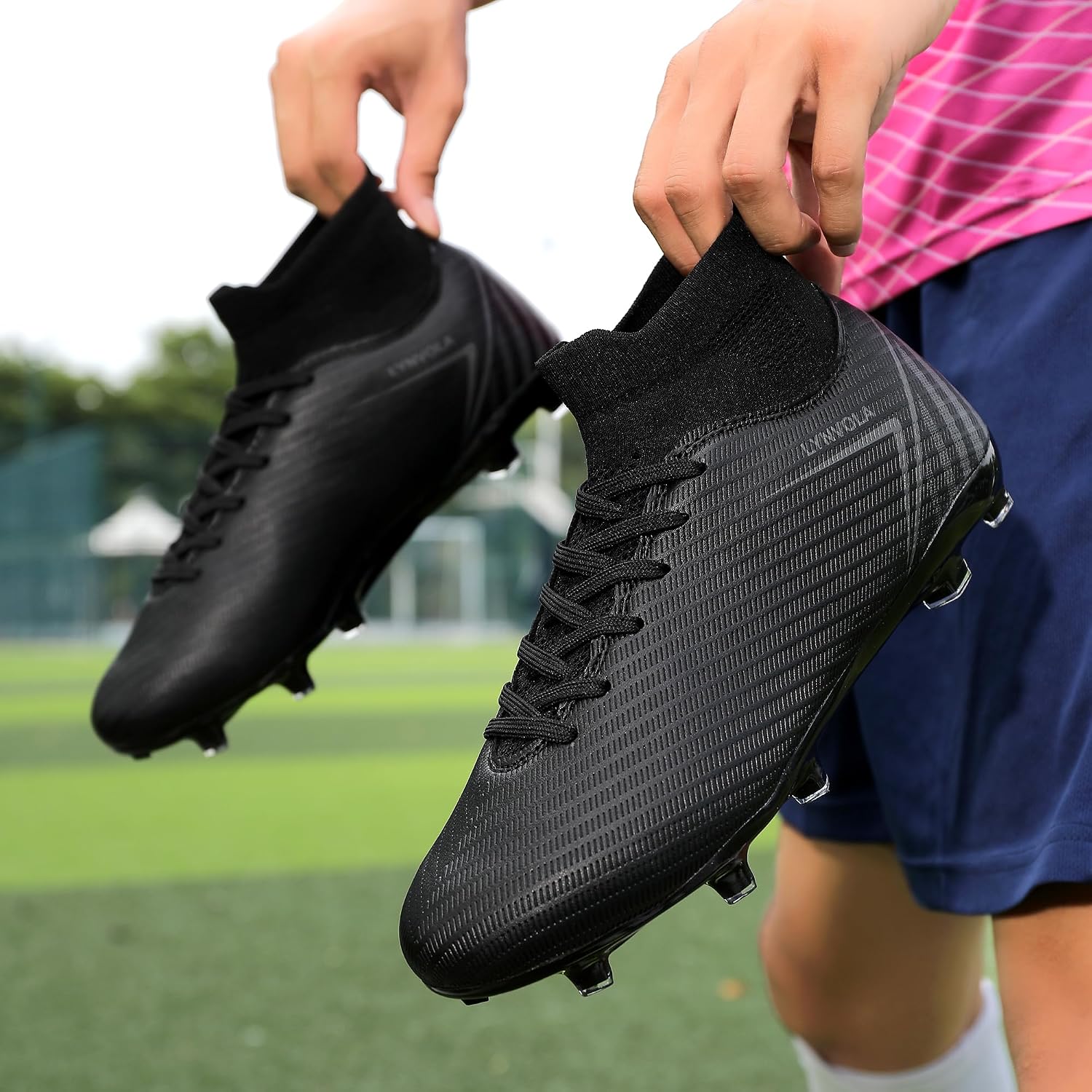 Men's High Top Breathable Soccer Cleats Firm Ground Non Slip Outdoor Training Shoes