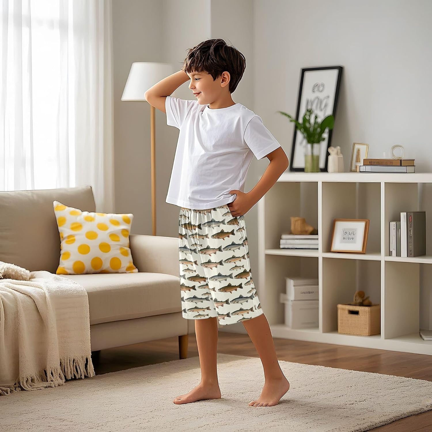 Pajamas Shorts Sports Summer Pajama Bottoms Soft Sleepwear Pjs Elastic Waist Loose Fit Pants 6-14Y