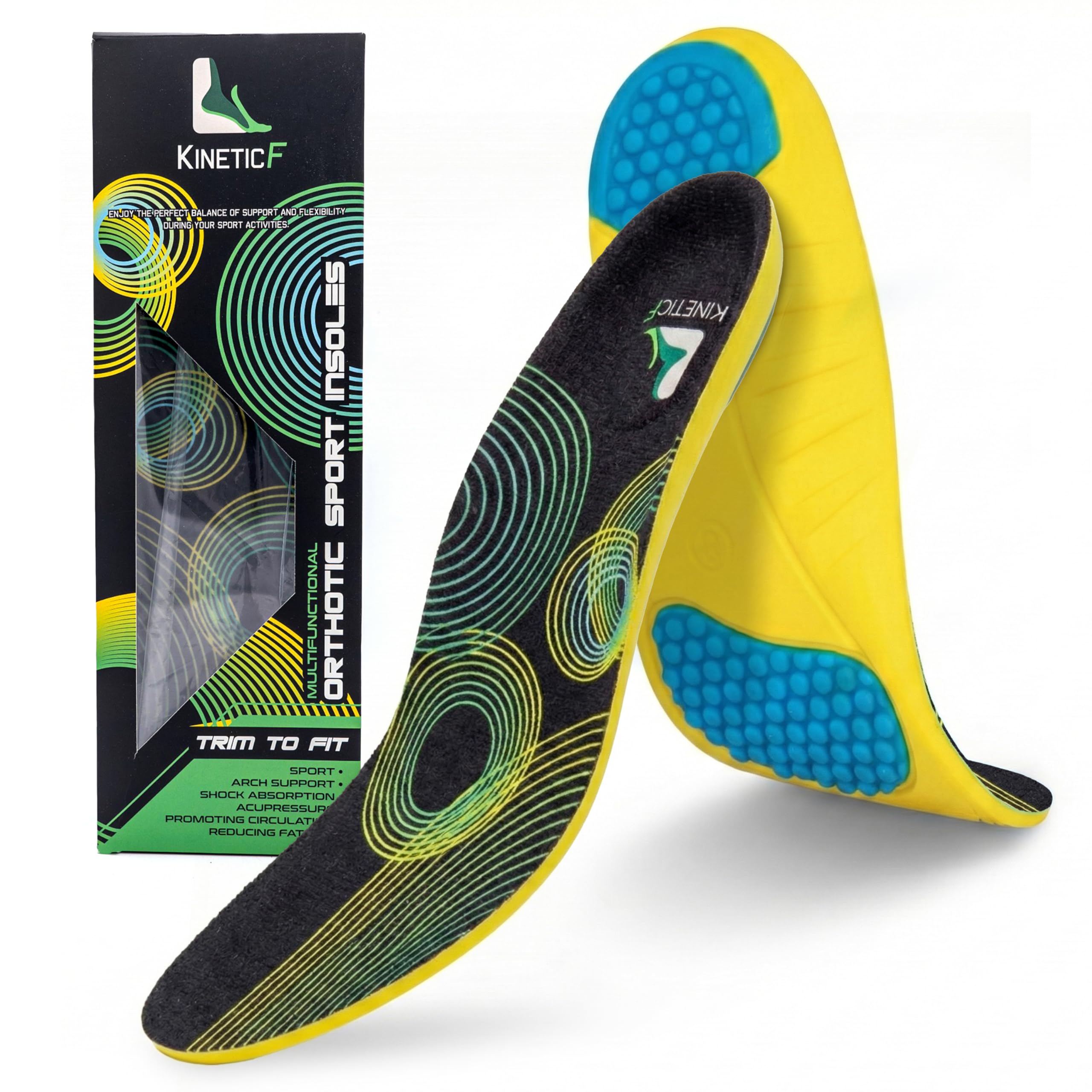 KineticForce Orthotic Sport Arch Support Inserts for Men and Women - Trimmable Orthotic Running Insoles - Gel Insoles