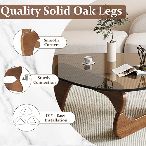 Miniatura 5 de Mesa auxiliar triangular con base de madera, tapa de vidrio transparente, mesa auxiliar abstracta para sala de estar, oficina (grande, 45 x 32.3 x