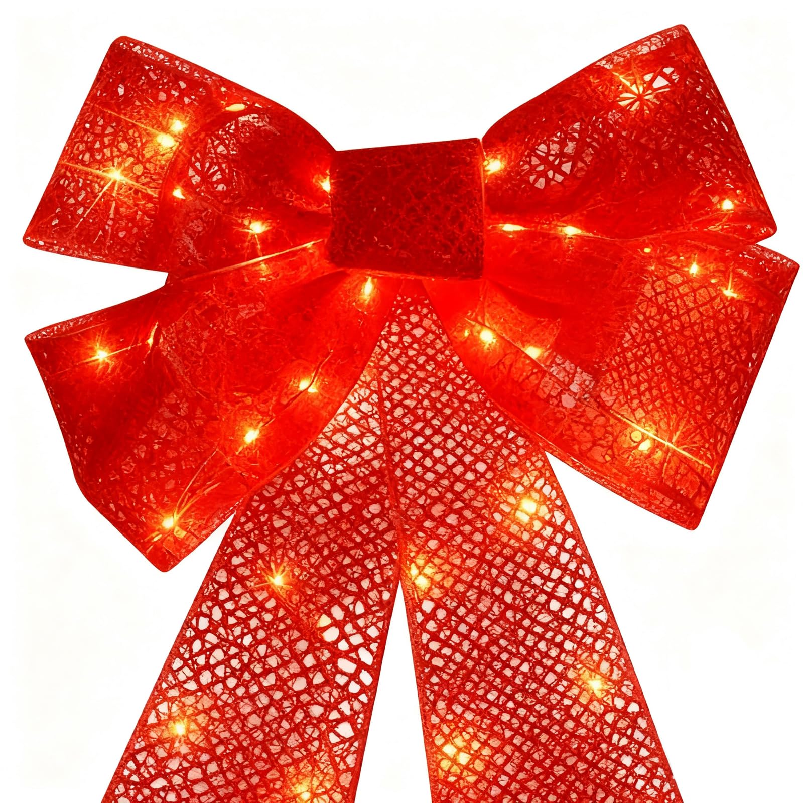 Puntale per albero di Natale con fiocco rosso illuminato a LED, da appendere, decorazione per la casa, per vacanze e feste invernali (rosso 1, 59 x 41 cm)