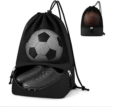 Soccer Bag with Zipper Shoes Compartment Portable Drawstring Mesh Single Basketball Ball Bag Lightweight &Breathable Multiple-Sports Equipment Shoulder Bag Fit Volleyball Football Swim Gear