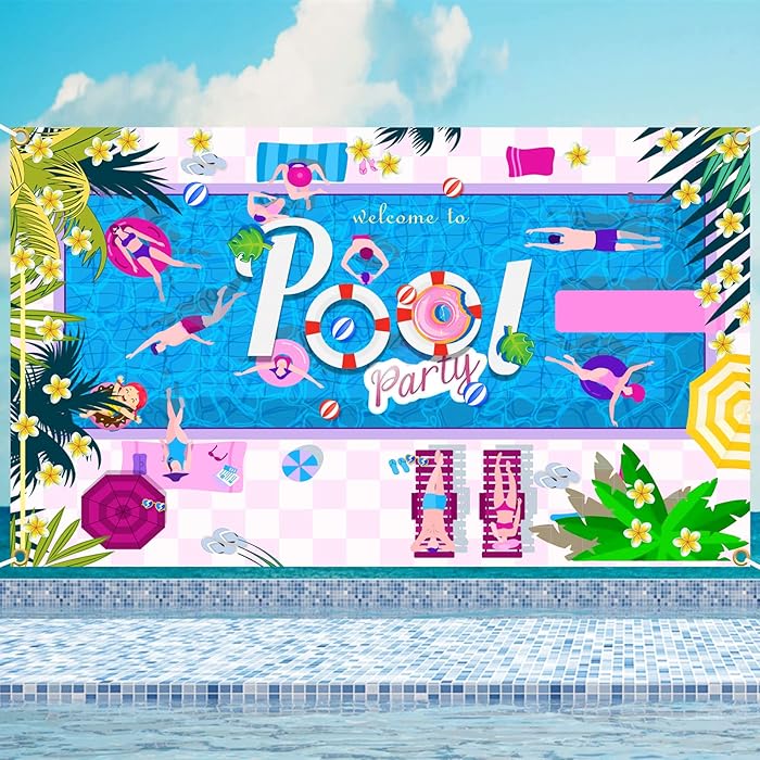 Buy Pool Party Backdrop Banner,Large 71"X45" Summer Pool Birthday