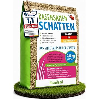 Shade Lawn Seeds 2.5 kg - for 100 m  High-Quality Lawn Seeds & Grass Seeds Quick Germinating Summer for Lawn Reseeding & Dense Lawn Seeds Very Good Tested Includes Instructions English language not