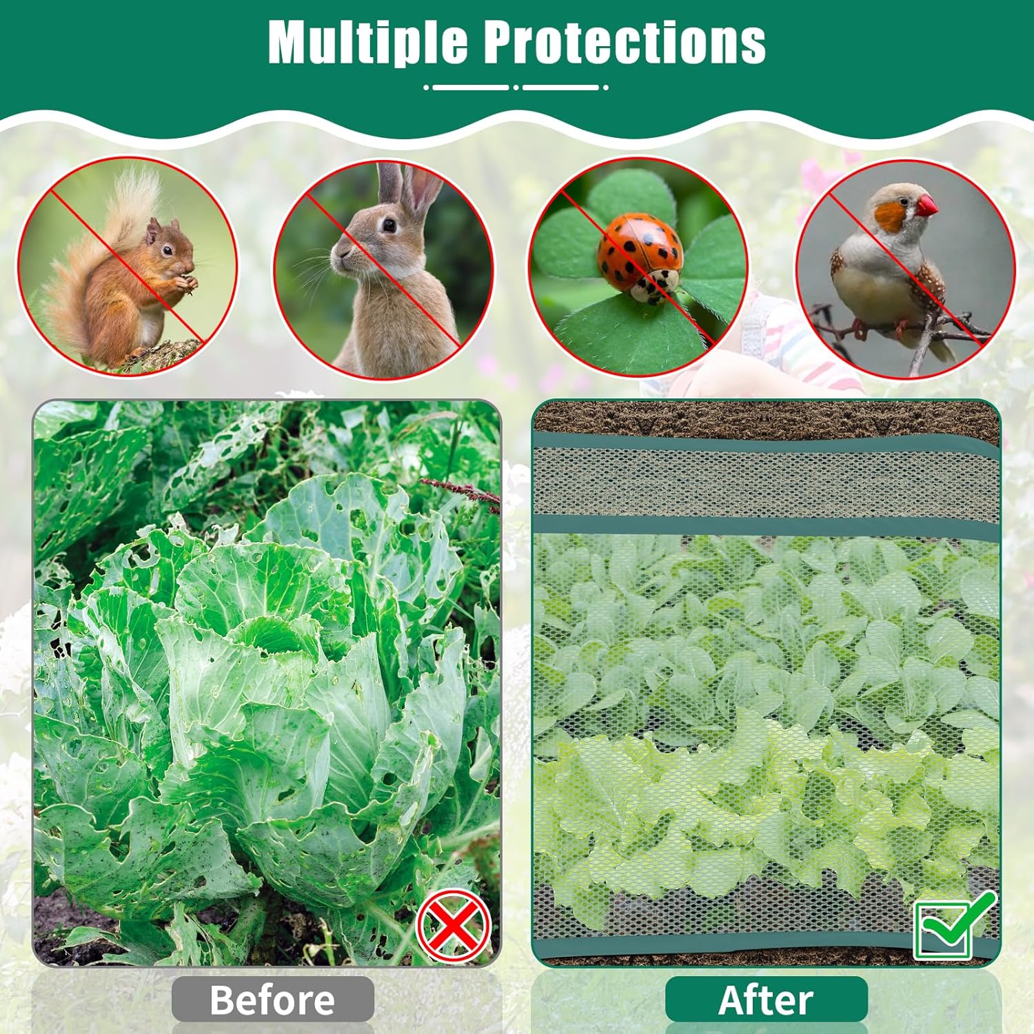 2Pack Garden Covers for Raised Beds, Pop Up Mesh Plant Covers for Outdoors, 30% Sunblock Plant Shade Tent, Crop Cage for Seedlings Vegetable Against Birds, Animals, with 8 Stakes (45"X22"X16")