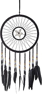 OMA Dream Catcher Black Feather Traditional Native American Style Dreamcatcher with Real Shells & Multi Color Glass Beads Intricate Design - 26