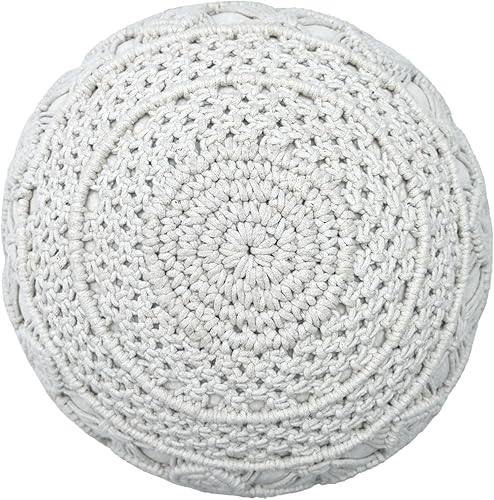 Miniatura 4 de EFTILE HOME Puf redondo grande otomano tejido a mano macramé 100% algodón, puf de punto, reposapiés para sofá (20 pulgadas de diámetro x 14 pulgadas