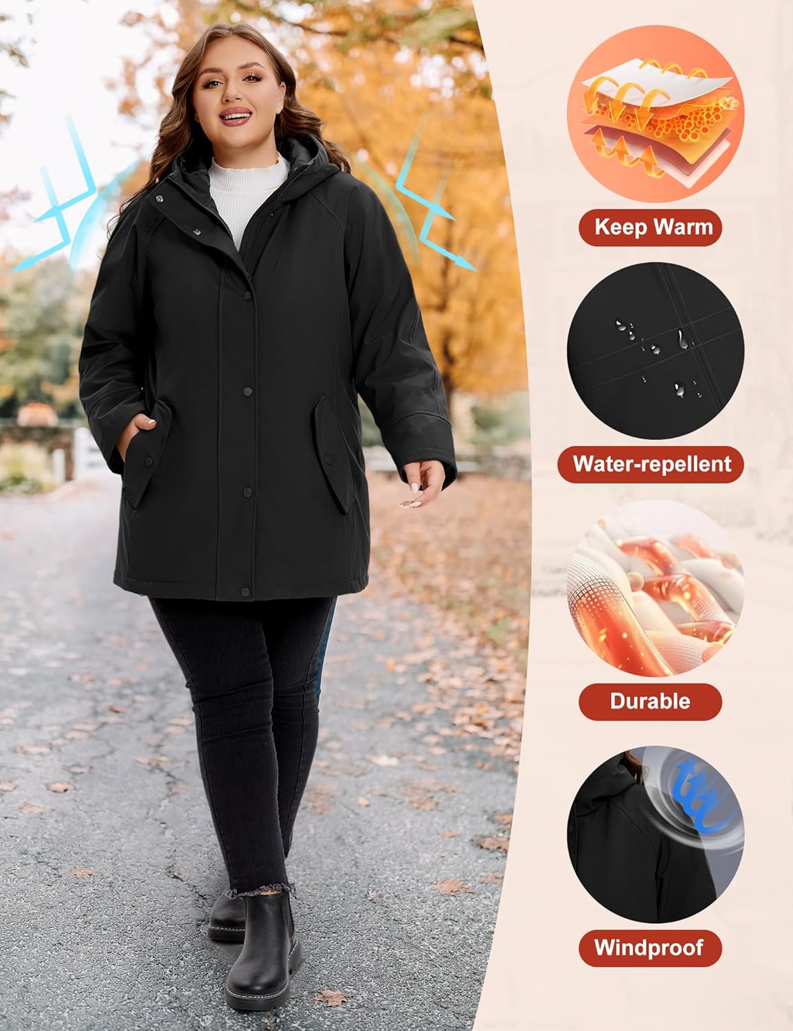 WINDMILL Womens Plus Size Softshell Jacket, Warm Windbreaker Coat with Hood (1X-6X) - Image 4