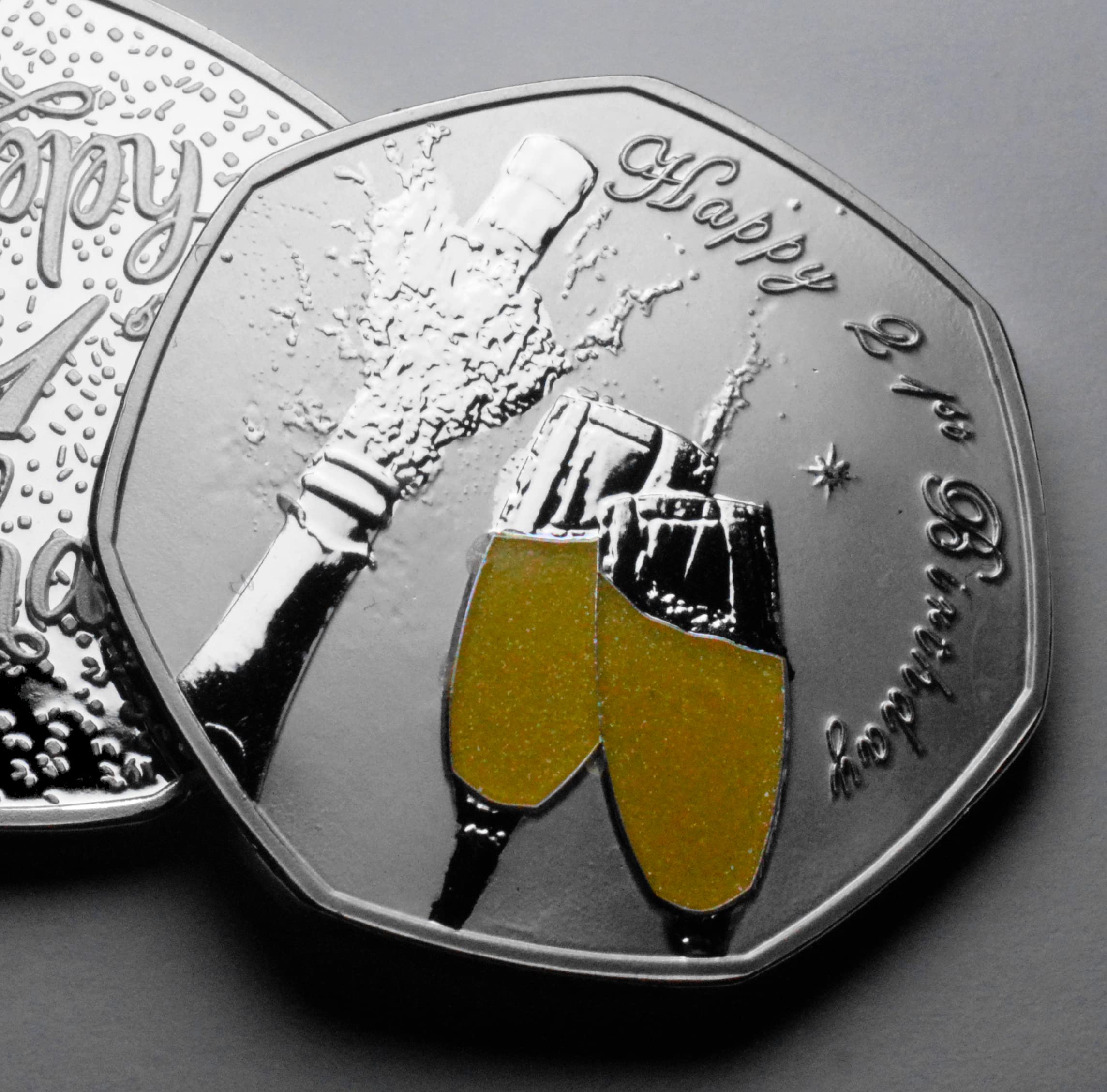 The Commemorative Coin 21st Birthday Silver Commemorative. Colour/Glitter/Epoxy/Resin. Gift/Present/Daughter/Niece/Granddaughter. Celebrating 21 Years, Gold