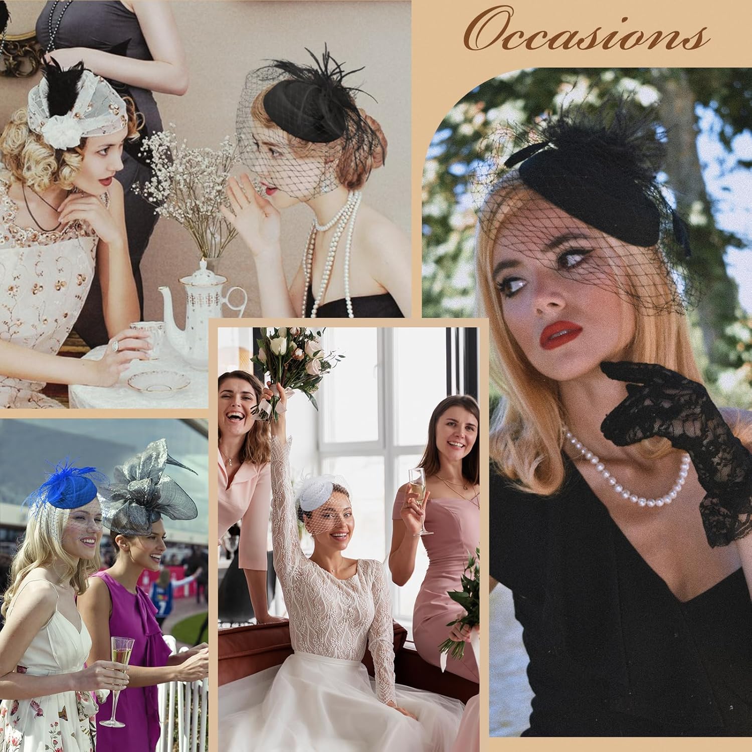 Fascinator Hat Veil Feather Fascinator Tea Party Bridal Wedding Veil Retro Hat Pillbox Derby Hats for Women - Image 5