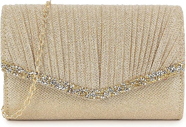 UShopUK Shiny Glitter Pleated Bridal Prom Wedding Evening Clutch Fashion Party Purse Hand Bag