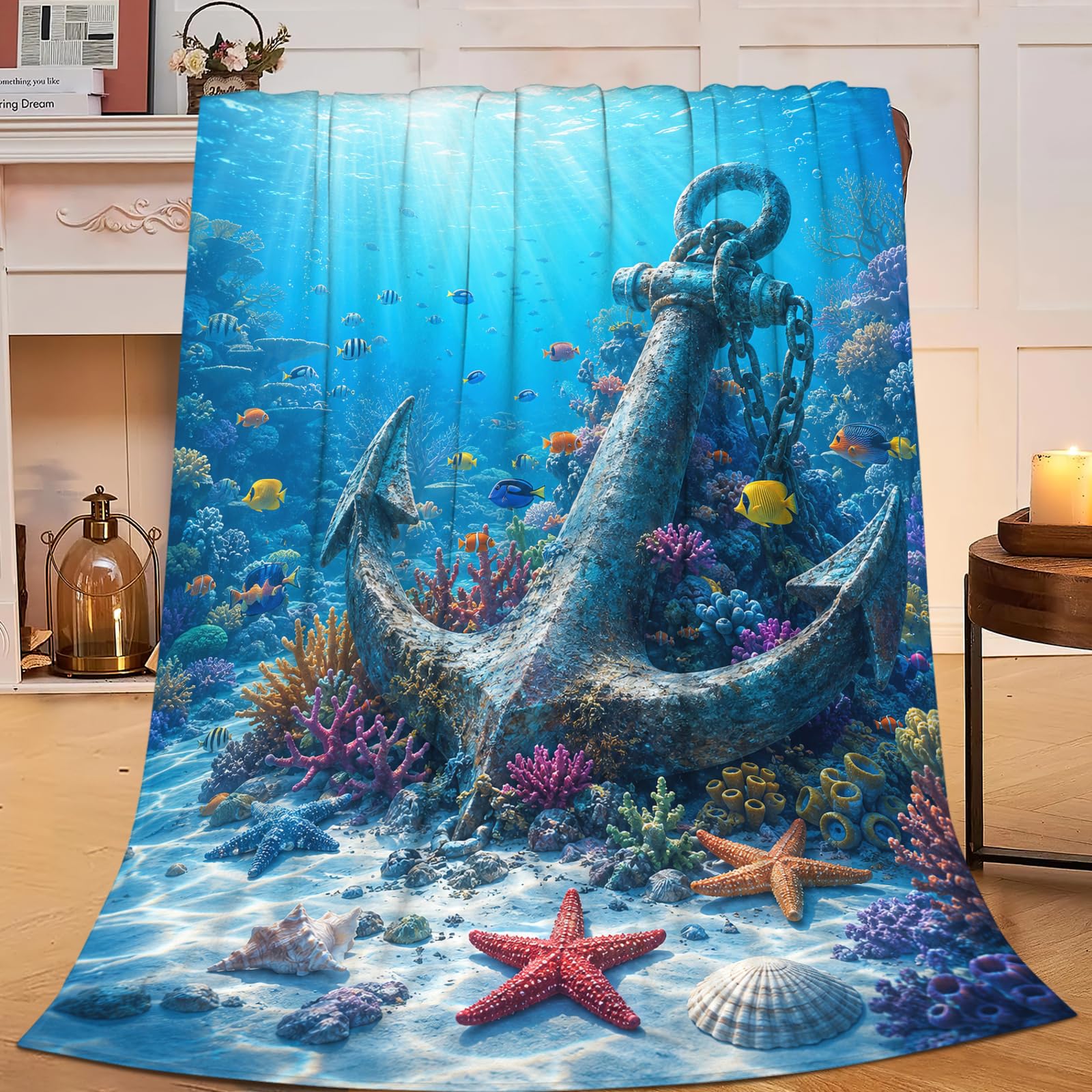 Mecowcm Ocean Nautical Anchor Throw Blanket Decor Gifts Stuff 40"x50"