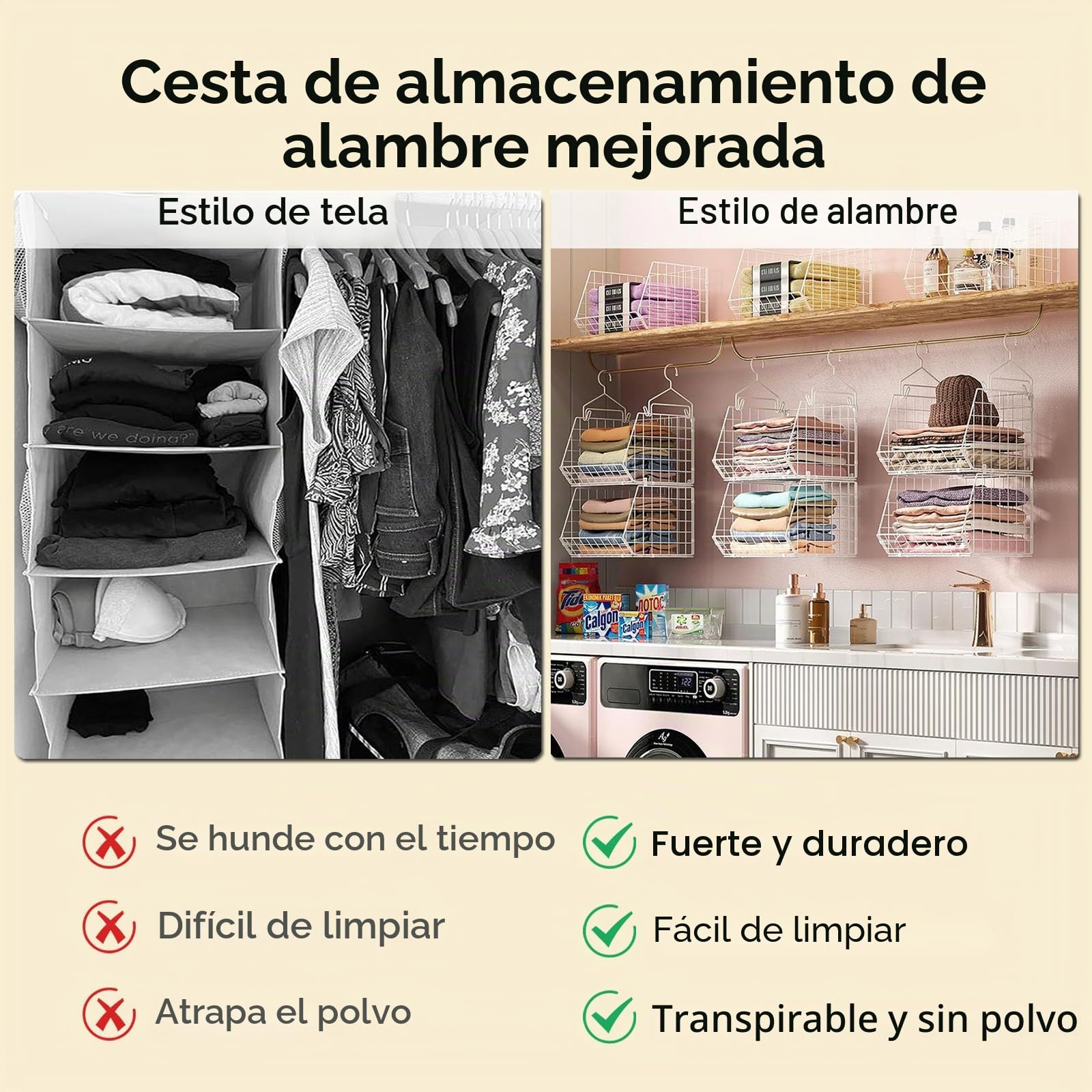 Organizador de armario colgante de 6 niveles, ahorra espacio | Metal duradero, amplia vista, fácil de montar, instrucciones claras incluidas, color blanco