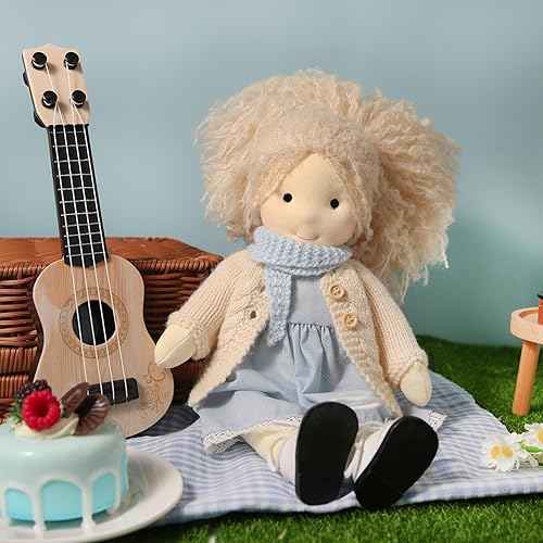 Miniatura 4 de BlissfulPixie Muñeca Waldorf hecha a mano, Florke de 12 pulgadas, muñeca de trapo suave con bonito peluche, ideal para bebés y niños pequeños