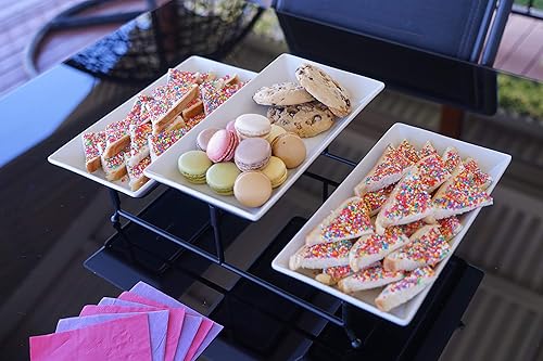 Miniatura 5 de La bandeja de servir más versátil de 3 niveles. Soporte de metal plegable con 3 platos y 3 cuencos en base de madera negra. Bandeja escalonada para