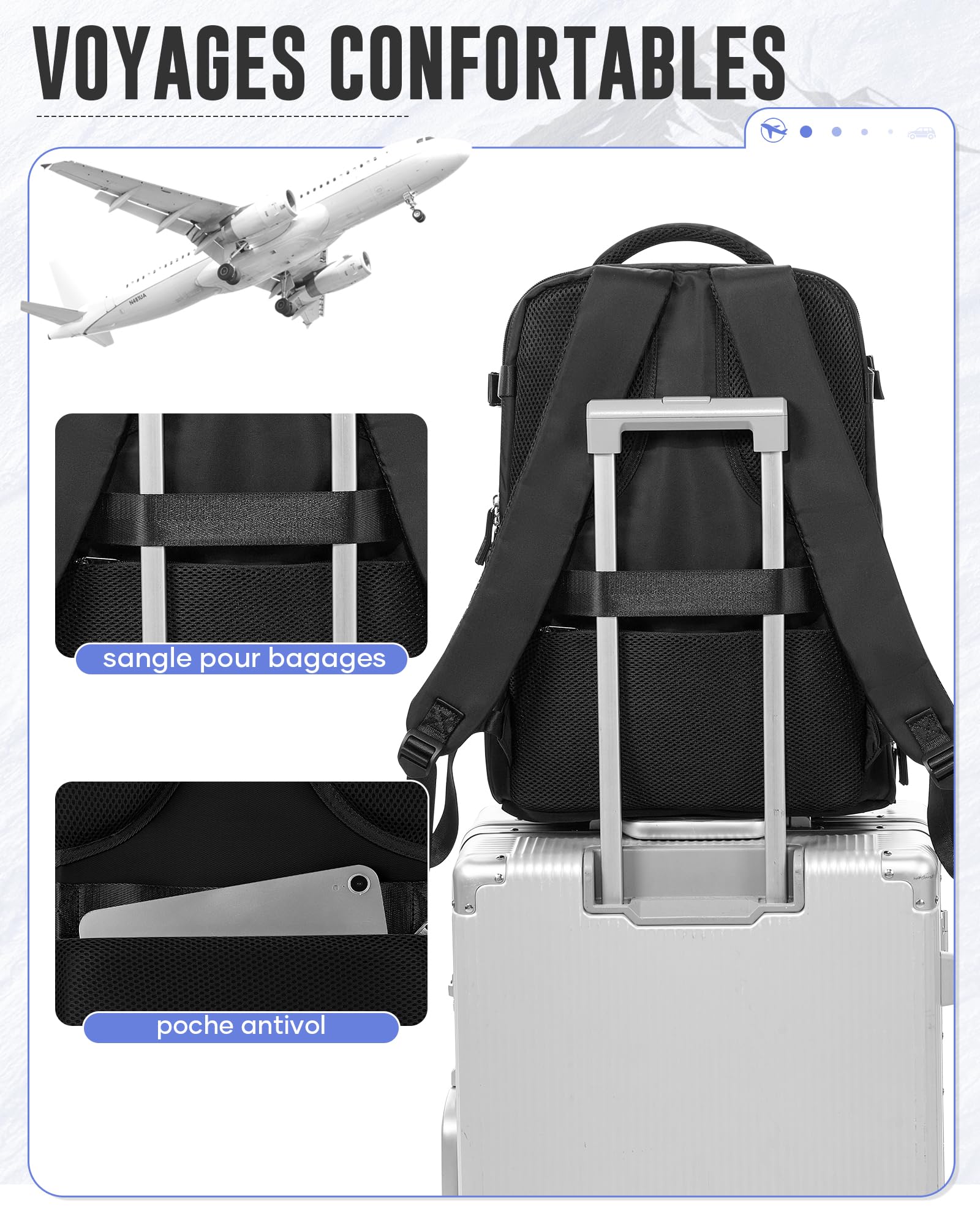 Sac a Dos Sous Vide Voyage Avec Pompe Sac Airbag Travel Sac a Dos Voyage Cabine Avion 40x30x20 Easyjet Imperméable Vacuum Backpack Homme Femme Port USB Avec Compartiment à Chaussures(Noir)