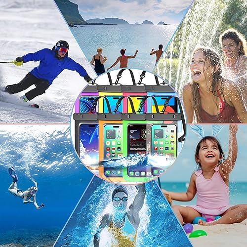 Miniatura 7 de Paquete de 8 bolsas impermeables universales para teléfono, funda impermeable grande para teléfono, bolsa seca IPX8 deportes al aire libre para