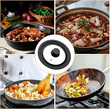 Universal Lid for Pots Pans, 16/18/20cm Frying Pan Lid, Glass Saucepan Lids, for Cooking Pots Cookware Lids, with Heat Resistant Silicone Rim & Knob