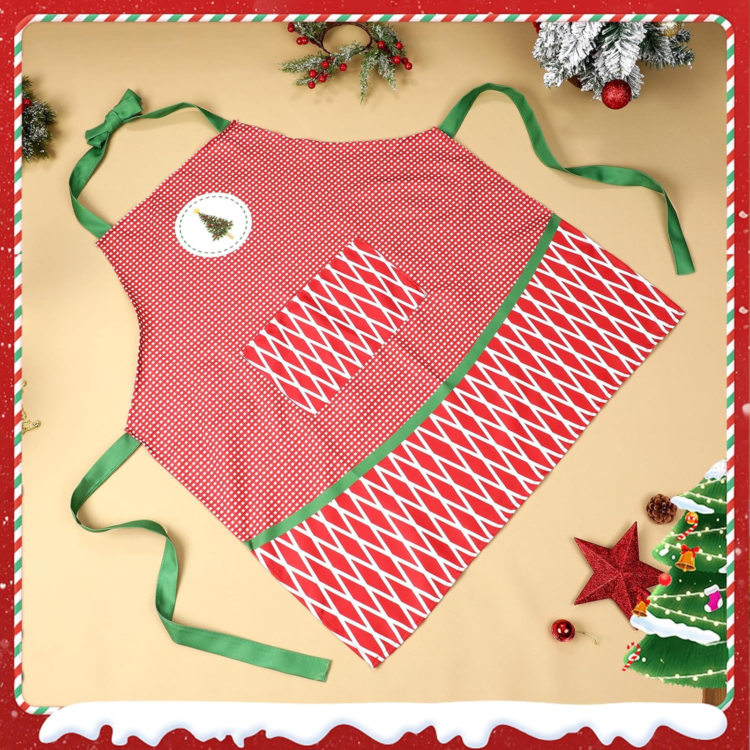 TRIWORKS Christmas Apron Women Kitchen Apron for Cooking Baking Xmas Aprons with Adjustable Ties - Image 6