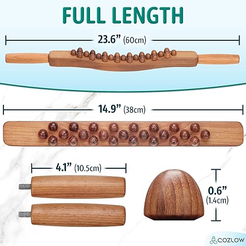 Vista 47 de COZLOW Rodillo de masaje de madera (12 rodillos) – Herramienta de masaje de terapia de madera curvada para esculpir el cuerpo, liberación de fascia