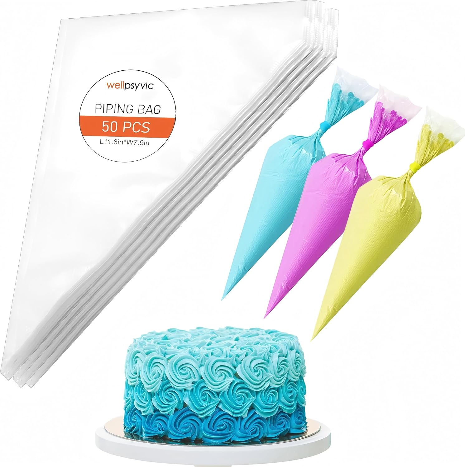 Piping Bags, 50pcs 12 Inch Anti Burst Disposable Cake Decorating Bags,Non-Slip Pastry Bags-Ideal for Cakes,Cream Frosting and Cookie Decorating